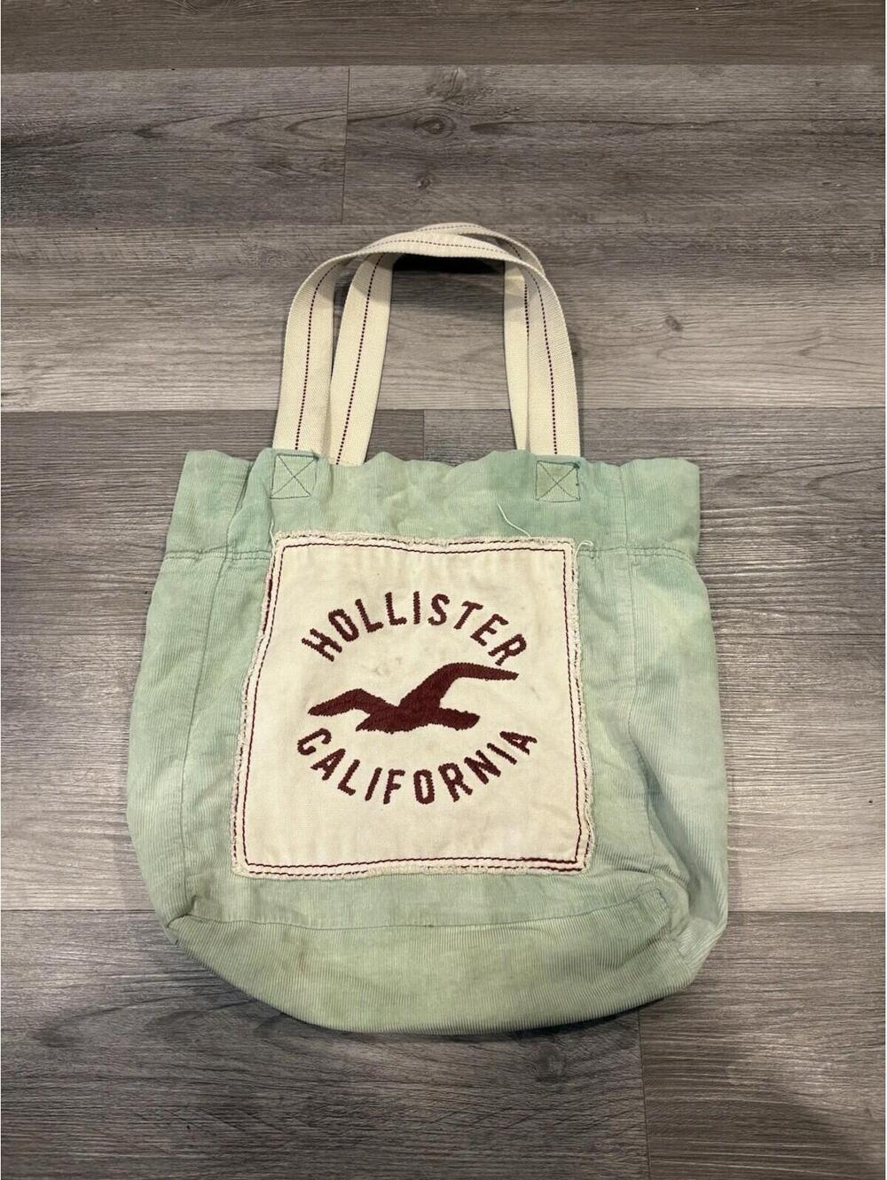 Hollister Corduroy Shoulder Bag Green Tote Vtg Purse Twee Retro Graphic Bird